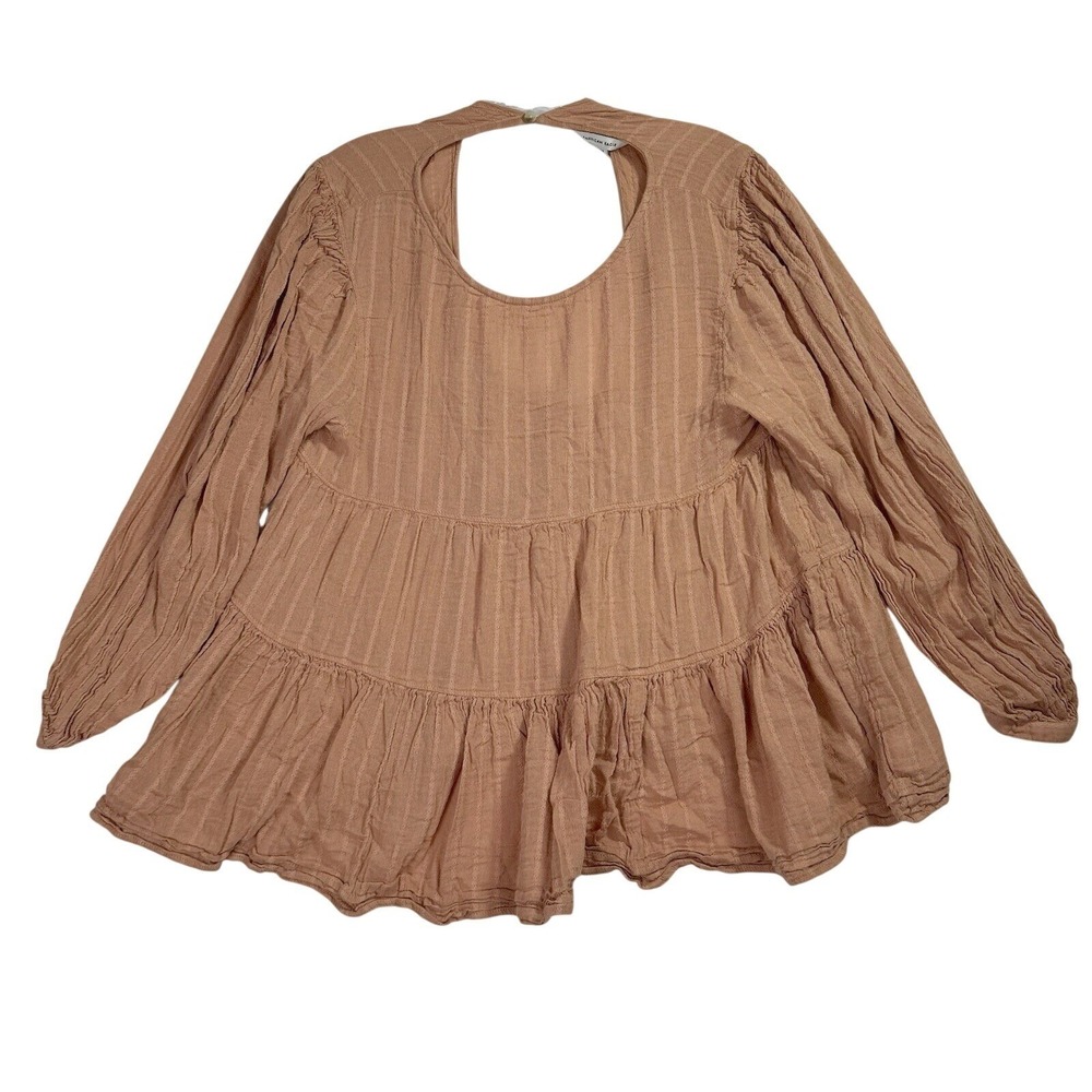 American Eagle Babydoll Top Women S Terracotta Boho Tiered Open Back Long Sleeve